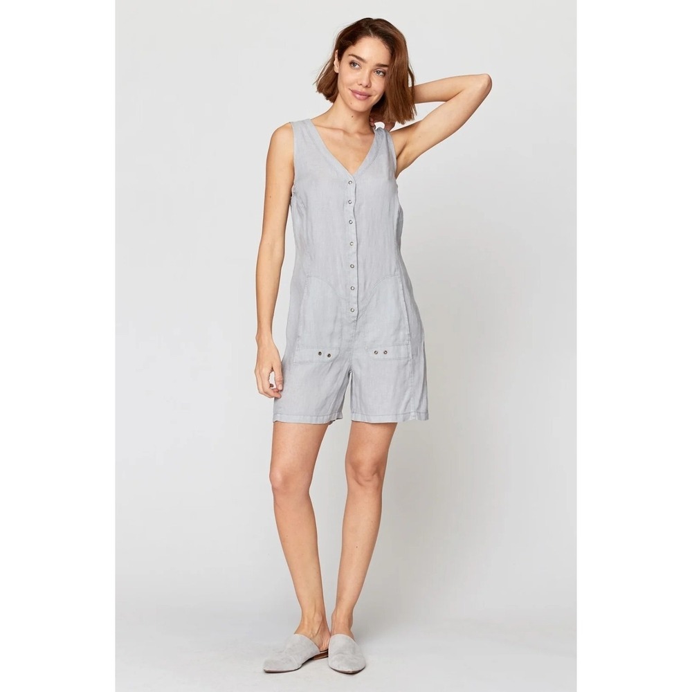 XCVI‎ Fenriss Tank Romper Pebble Gray Sz M 100% Linen Indie Minimalist Cool Girl